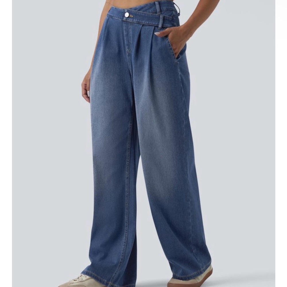 Halara Flex™ Asymmetric High Waisted Wide Leg Washed Casual Womens - Picture 3 of 8